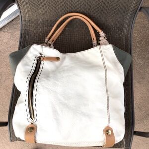 OrYany Ivory/Tan Leather Aquarius Hobo Shoulder Bag